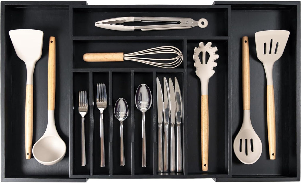KitchenEdge Silverware & Utensil Drawer Organizer, 14.5-25 in, Acacia
