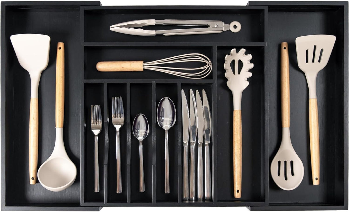 KitchenEdge Silverware & Utensil Drawer Organizer, 14.5-25 in, Acacia