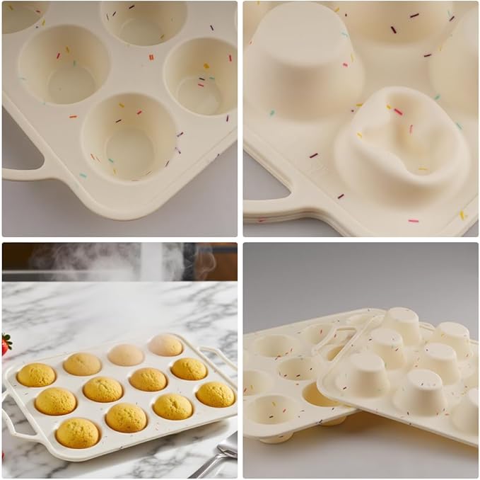 Velicber 2 Pack Silicone Muffin Pan with Metal Reinforced Frame, 12 Cups Regular Size Silicone Cupcake Pan, Nonstick silicone Cupcake Molds for baking Homemade Muffins, Cupcakes, Egg Bites