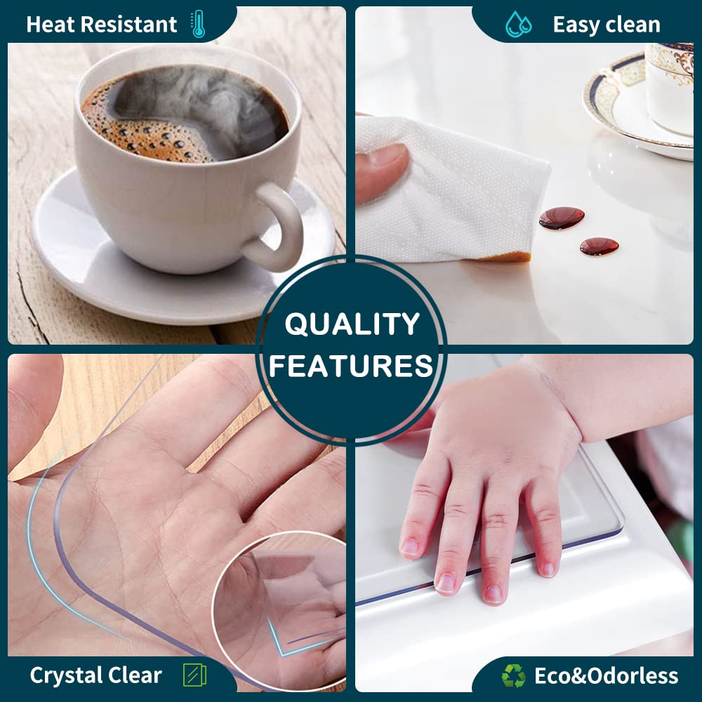 Wadrac Clear Table Protector Plastic Table Cloths PVC Night Stand Table Cover Mat Office Desk Mat Shelf Surface Protection Crystal Children Painting Cover Pad Transprent Rectangular 40x87 inch