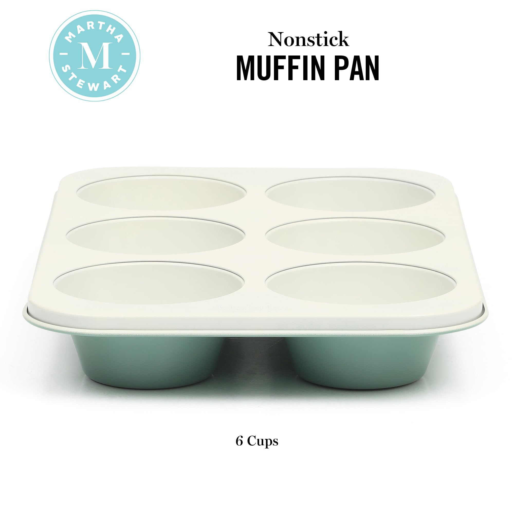 Martha Stewart Gallen 6 Cup Nonstick Carbon Steel Muffin and Cupcake Pan - Teal Durable Bakeware for Muffins, Cupcakes & Mini Cakes