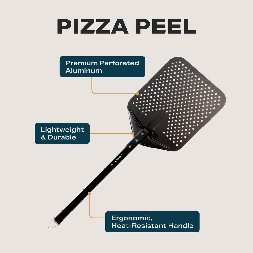 CURRENT® Perforated Aluminum Pizza Peel, Ultra-Thin Edge, Heat-Resistant