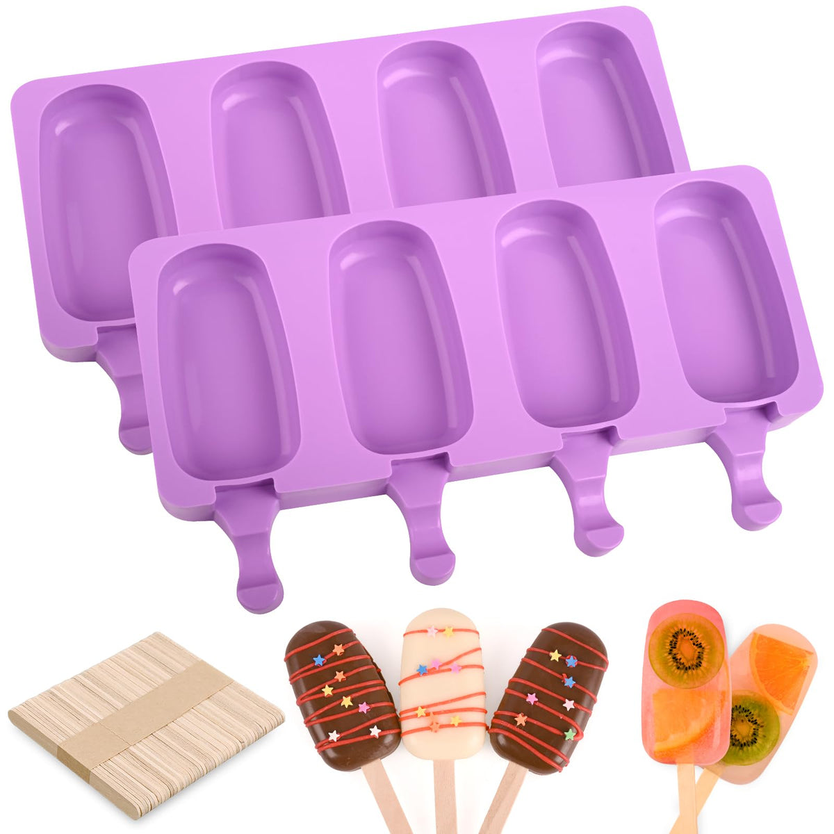 WMKGG Popsicle Silicone Molds Set, 2 PCS Ice Cream Molds