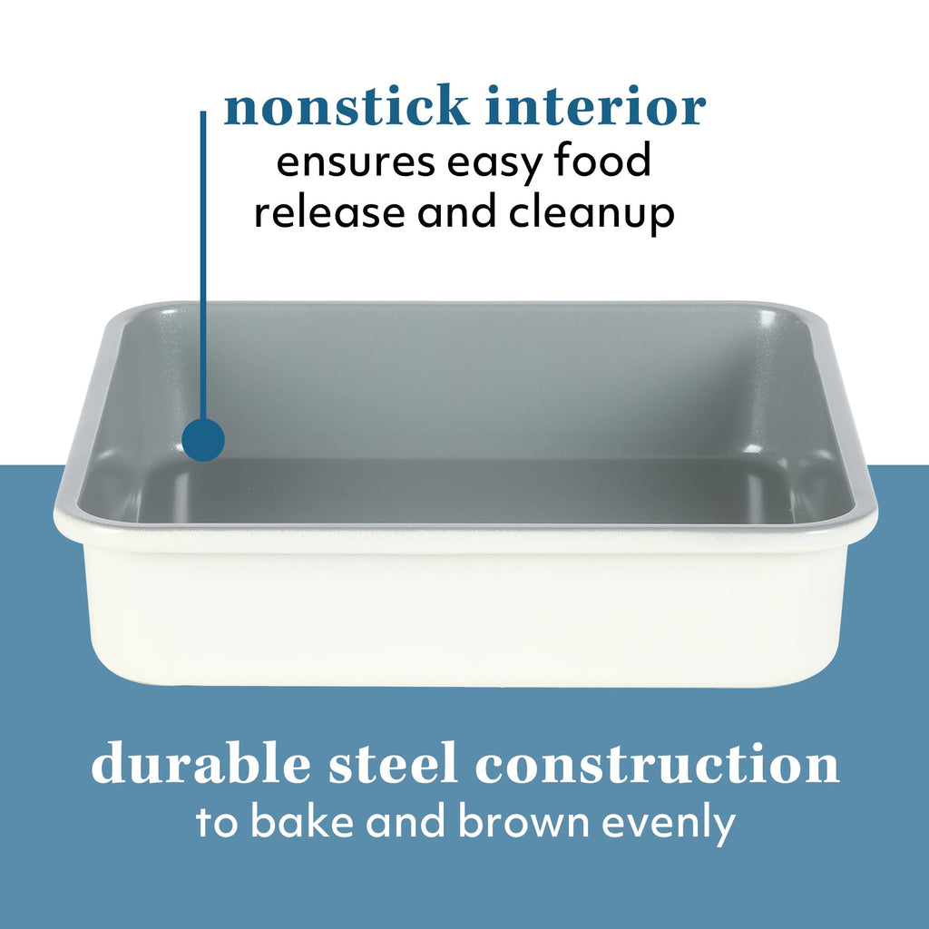 Sur La Table Kitchen Essentials Bake Sale 9 Inch PFOA, PFAS, PTFE Free Nonstick Rectangular Cake Pan - Linen White