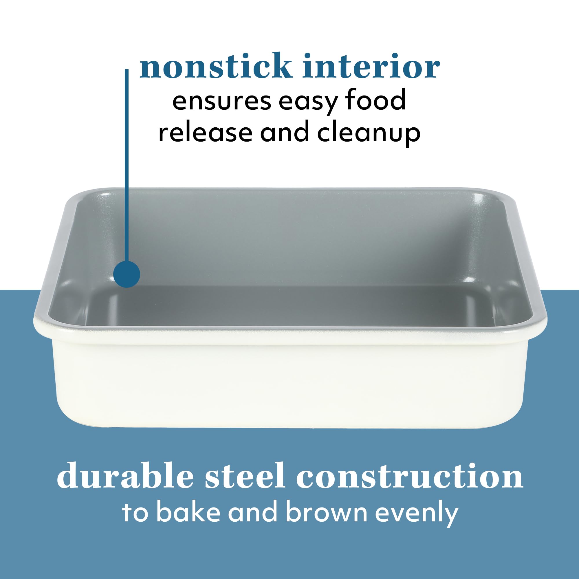 Sur La Table Kitchen Essentials Bake Sale 9 Inch PFOA, PFAS, PTFE Free Nonstick Rectangular Cake Pan - Linen White