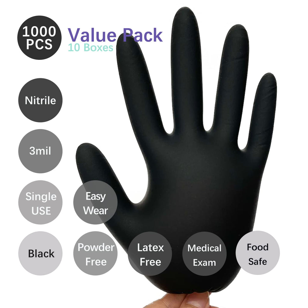 Dr.GreenPanda Black Nitrile Exam Gloves Large 1000pcs 3mil Food Safe