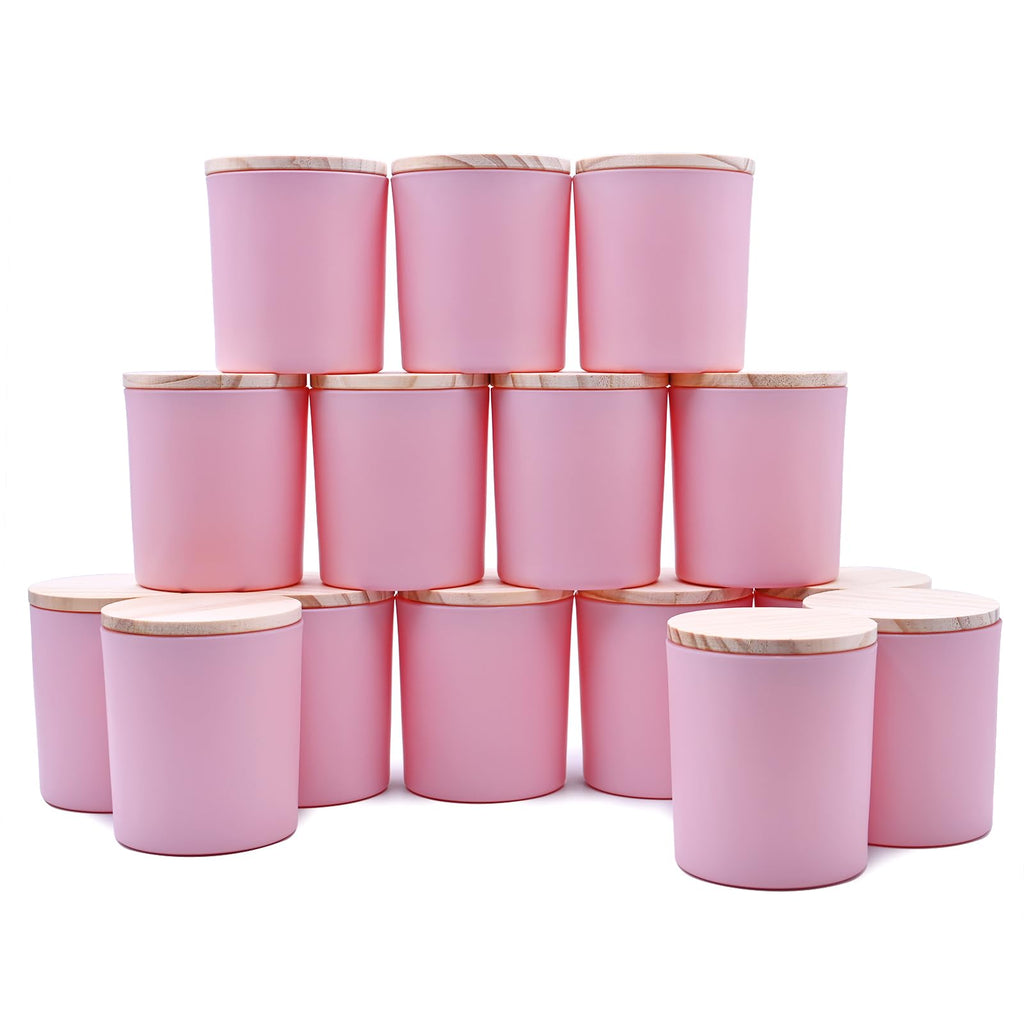 SHOWIN 10 OZ Thick Candle Jars for Making Candles 15 Pcs, Empty Jars with Wood Lids for Candle Making, Sample Container, Frosted Grey