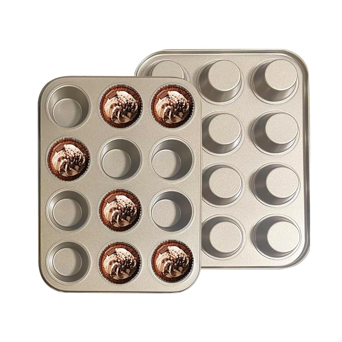 YUNYDSM 2 Pack Muffin Pan for Baking, Standard Nonstick Cupcake Baking Pan Set, 12 Cup Golden Muffin Pan, Cupcake Pans for Baking, Carbon Steel Baking Supplies