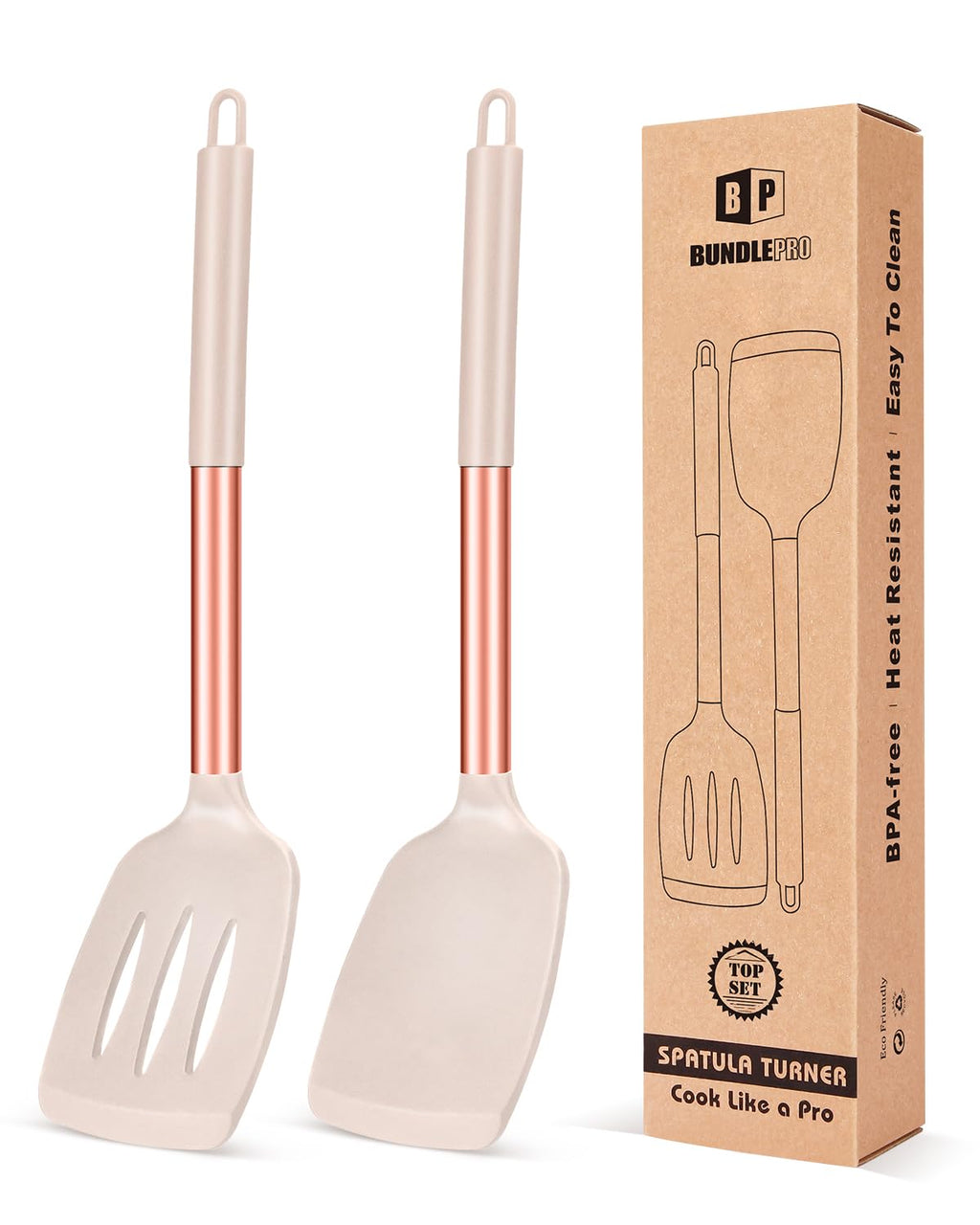 Pack of 2 Silicone Solid Turner, Non Stick Slotted Kitchen Spatulas, High Heat Resistant BPA Free Cooking Utensils, Ideal Cookware for Fish, Eggs, Pancakes(Gray)