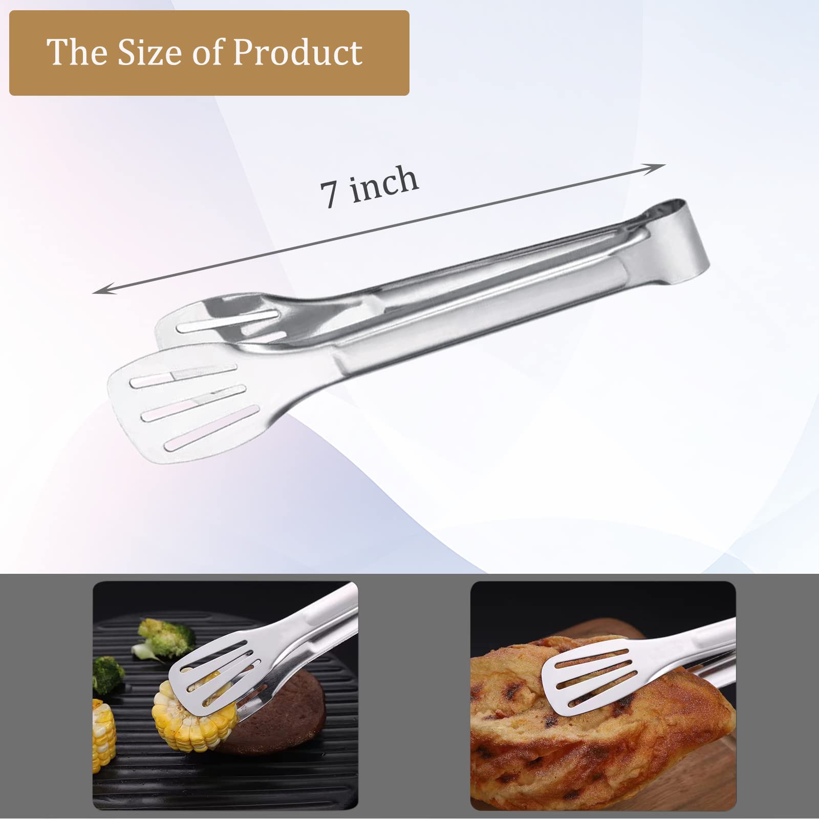 6PCS Serving Tongs, 7Inch Buffet Tongs, Stainless Steel Food Tong Small Serving Utensils for Cooking, Entertaining, Salad, Barbecue, Buffet, Toast and Steak by Sunenlyst