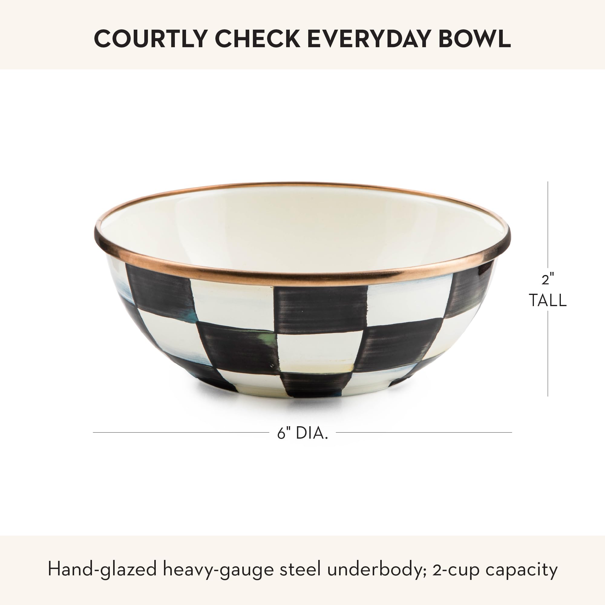 MACKENZIE-CHILDS Enamel Everyday Bowl, Serving Bowl for Entertaining, Extra-Small, Black-and-White Courtly Check, Set of 1