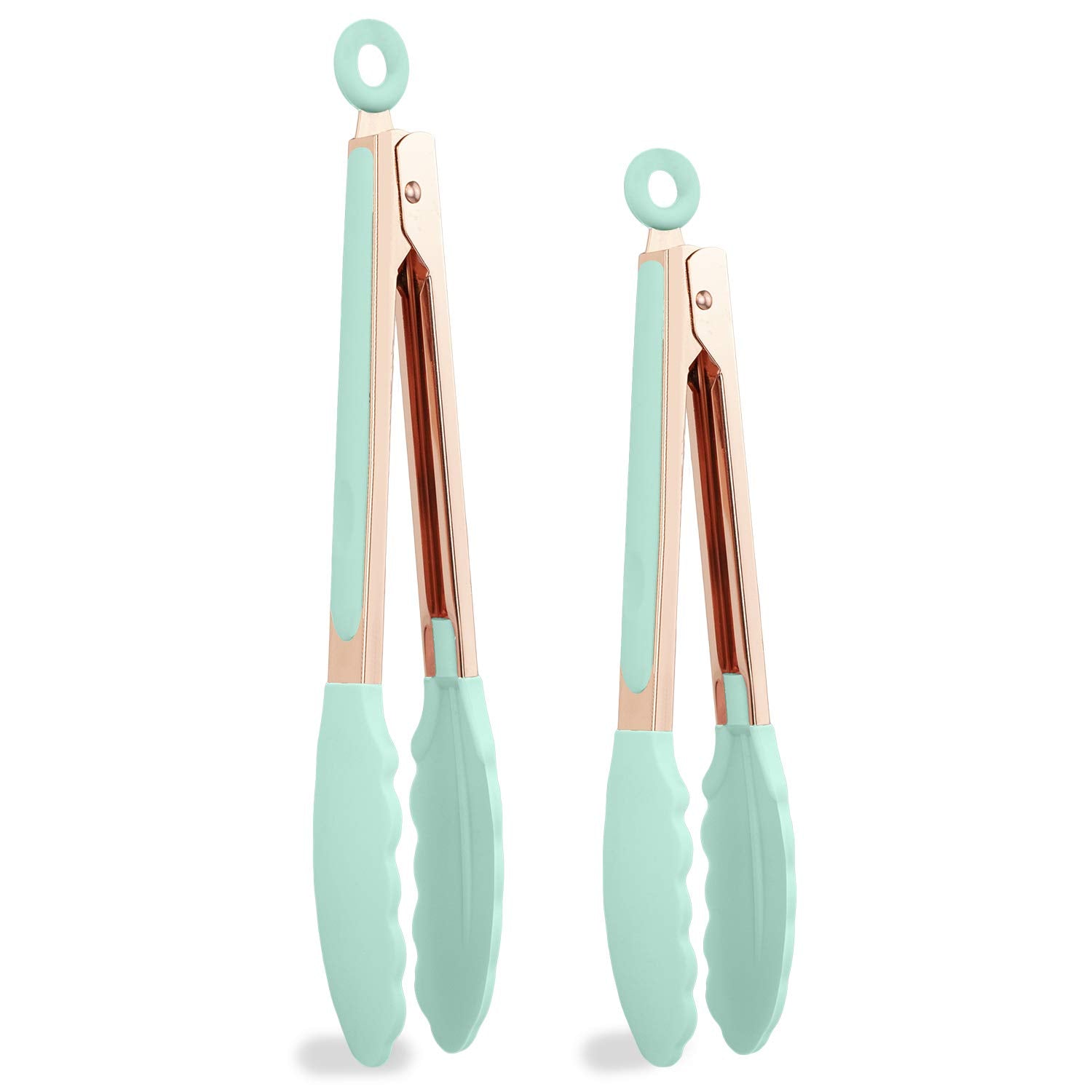 COOK WITH COLOR Stainless Steel Silicone Tipped Kitchen & BBQ Tongs Set, 2 Pc Tongs, Green