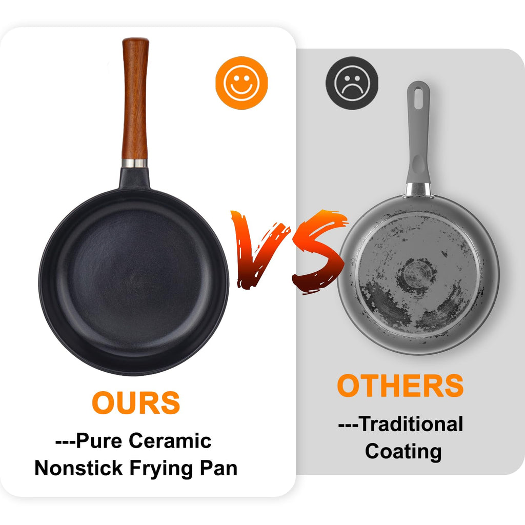 FOTRIC Pure Ceramic Frying Pan, Nonstick 10 Inch Ceramic Skillet (Crafted From Natural Clay Minerals Through Firing), PFAS-Free, Non Toxic/No Coatings Cooking Pan, Induction Pan (Black)
