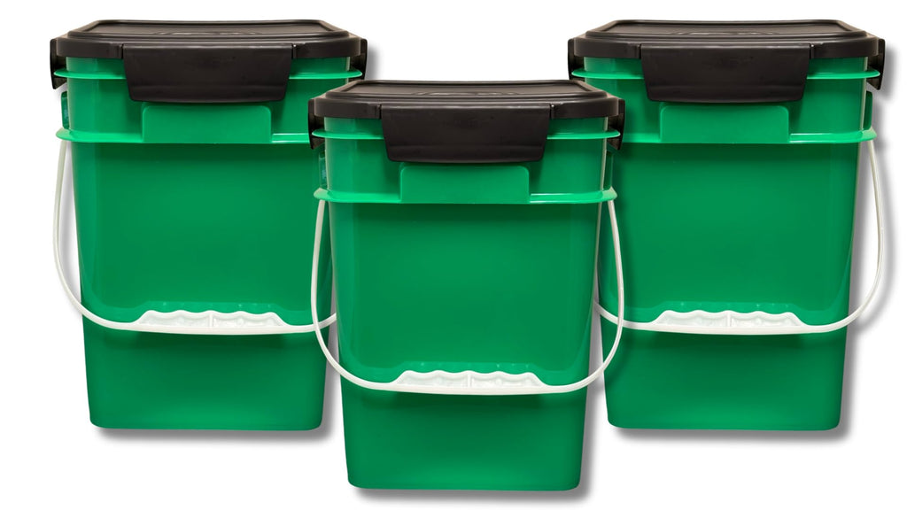 House Naturals 4 Gallon Square Food Grade Bucket Pail with Plastic Handles and Lid (Pack of 3) Made in USA containers (White)