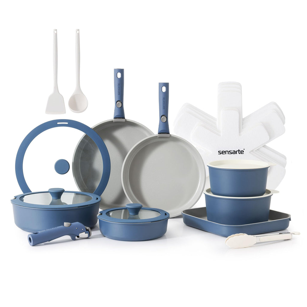 SENSARTE 24 Piece Nonstick Detachable Handle Pots and Pans Set Black