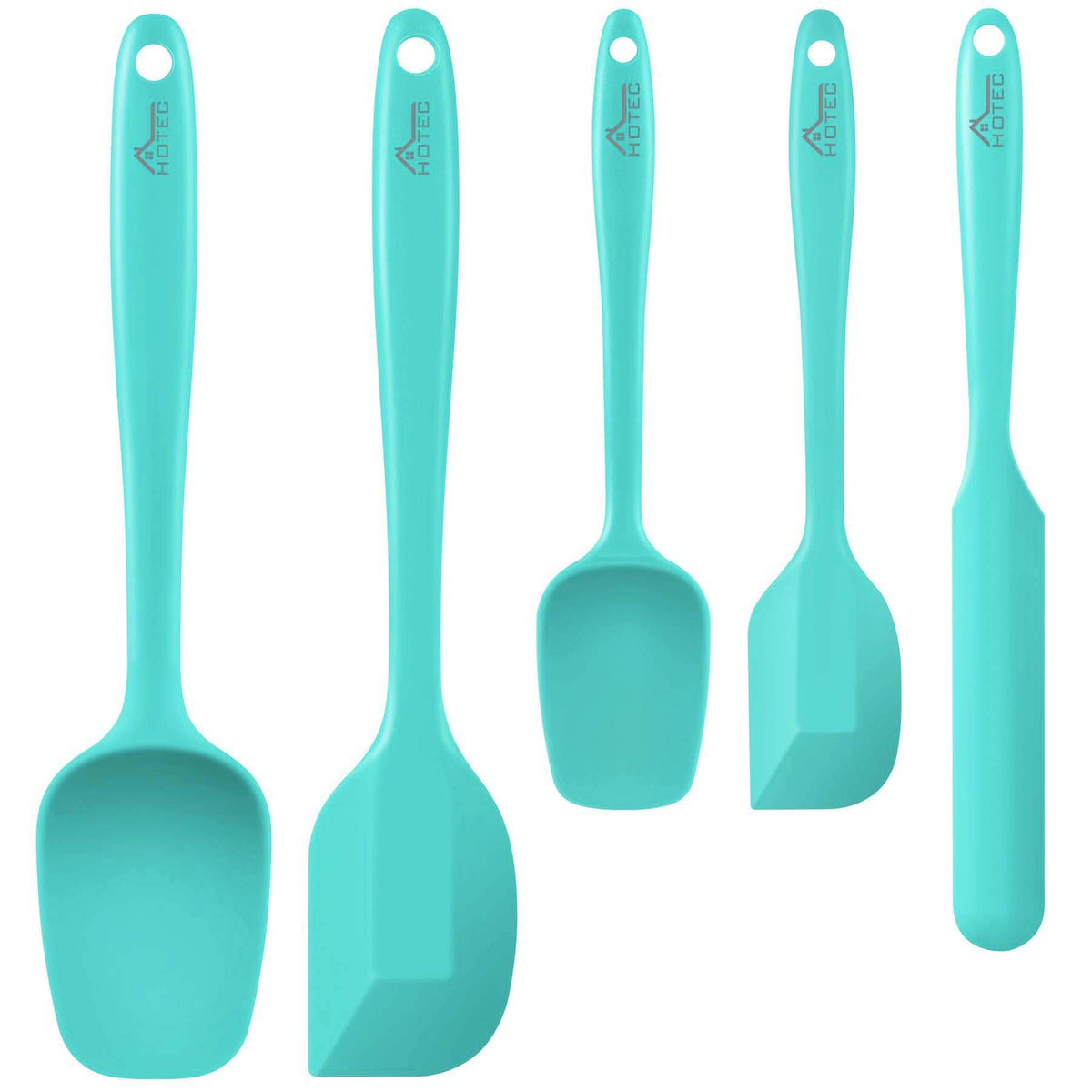 HOTEC 600℉ Heat Resistant Silicone Rubber Spatula Set, Aqua Sky, Set of 5