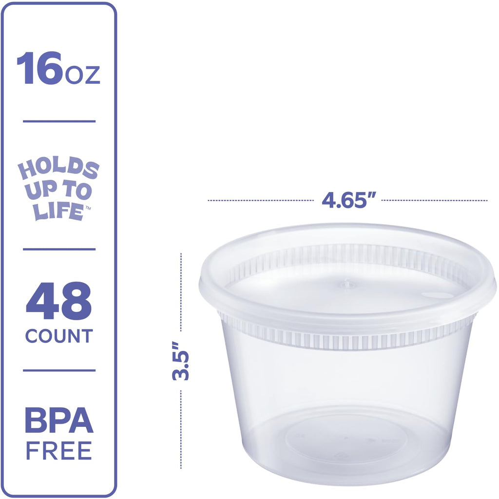 GUSTO 16 oz Plastic Deli Containers with Lids [48 Sets] Food Storage