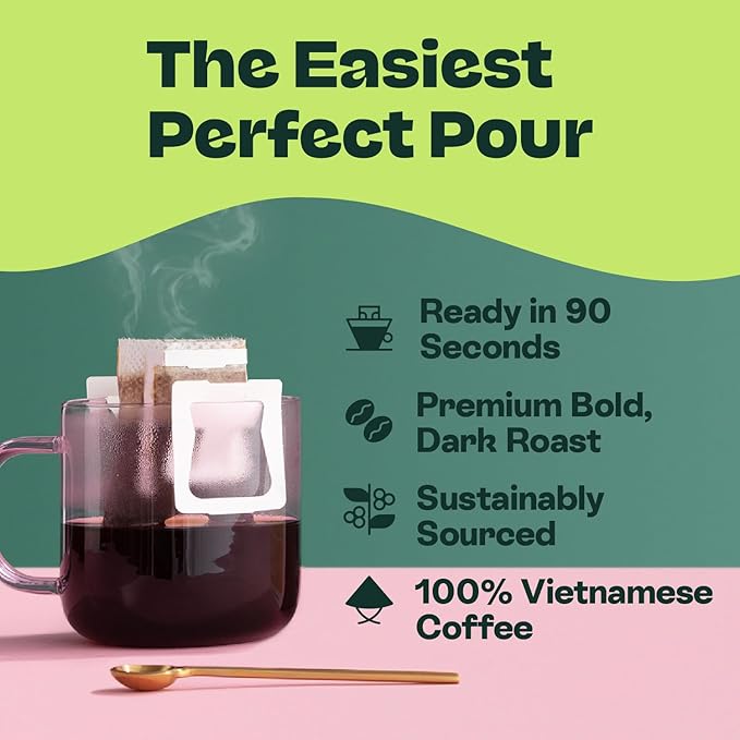 Copper Cow Coffee Premium Pour Over Single-Serve Vietnamese Coffee Pouches (8 pack) | Churro | Dark Roast | Flavored with Real Cinnamon | Convenient Vietnamese Ground Coffee Packets, Travel Friendly