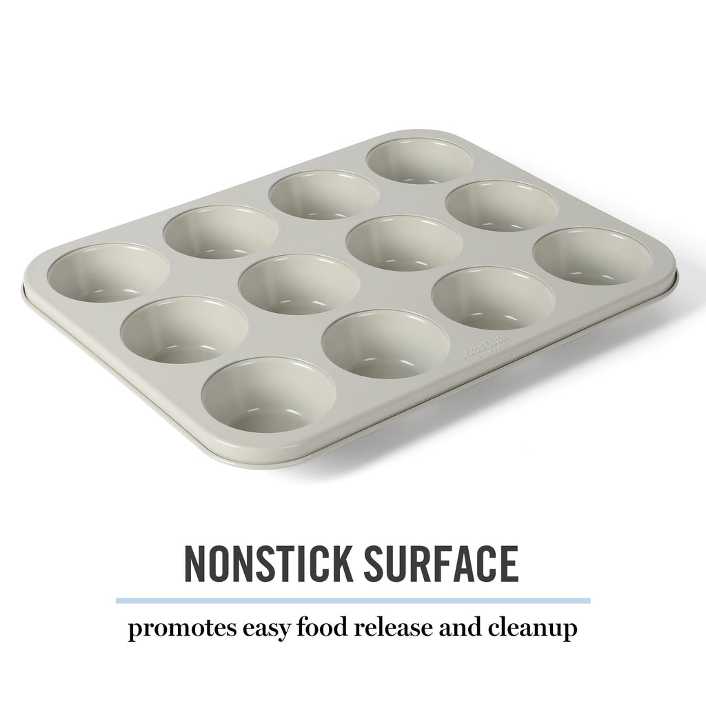 Martha Stewart Gallen 12 Cup Nonstick Carbon Steel Muffin and Cupcake Pan – Cool Grey, Durable Bakeware for Even Baking and Easy Release