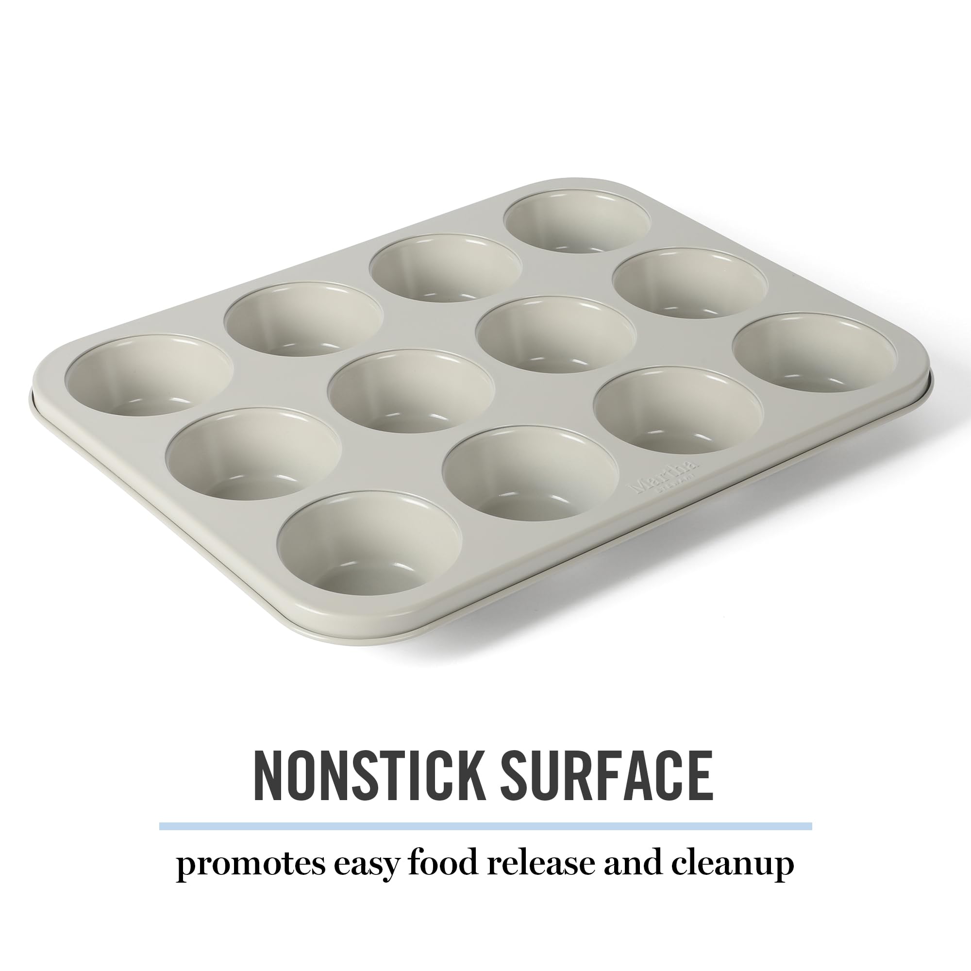 Martha Stewart Gallen 12 Cup Nonstick Carbon Steel Muffin and Cupcake Pan – Cool Grey, Durable Bakeware for Even Baking and Easy Release