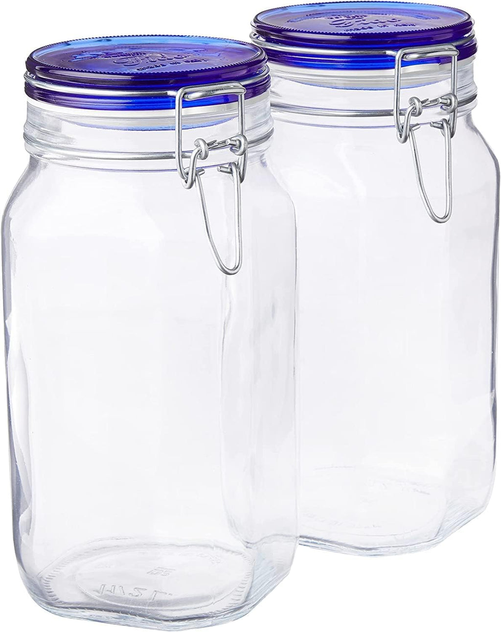 Bormioli Rocco Fido Collection, 2 Pack, 17 Oz. Food Storage Glass Jars, Airtight Rubber Seal & Glass Lid, With Stainless Wire Clamp, Made In Italy.