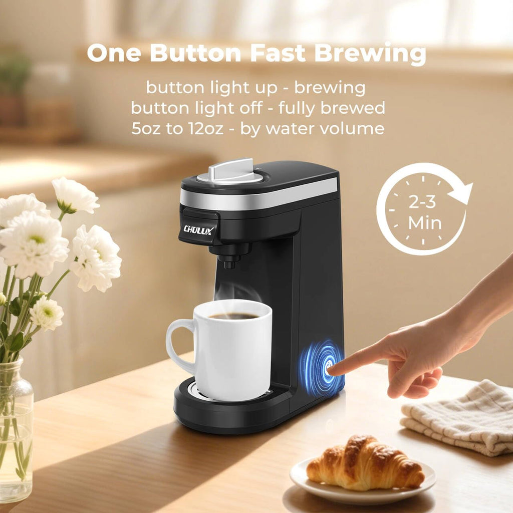 CHULUX Mini Single Serve Coffee Maker for K Pod, Brew Up to 12oz Cup, Black