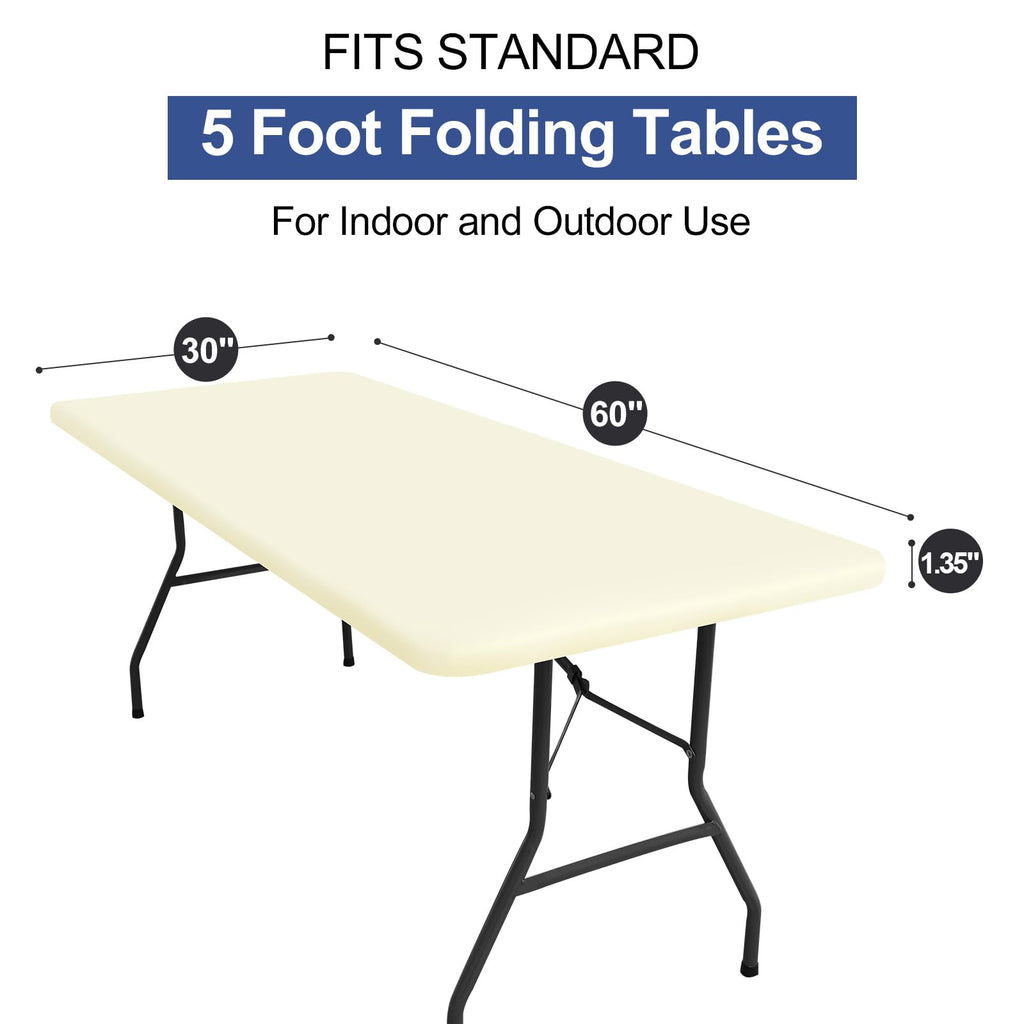 homing Rectangle Table Cloth Cover, Water-Resistant Polyester Elastic Fitted Tablecloth, Fits for 5 Foot Folding Tables, Washable Table Protector for Picnic, Camping, Outdoor (Cream Yellow, 30" x 60")