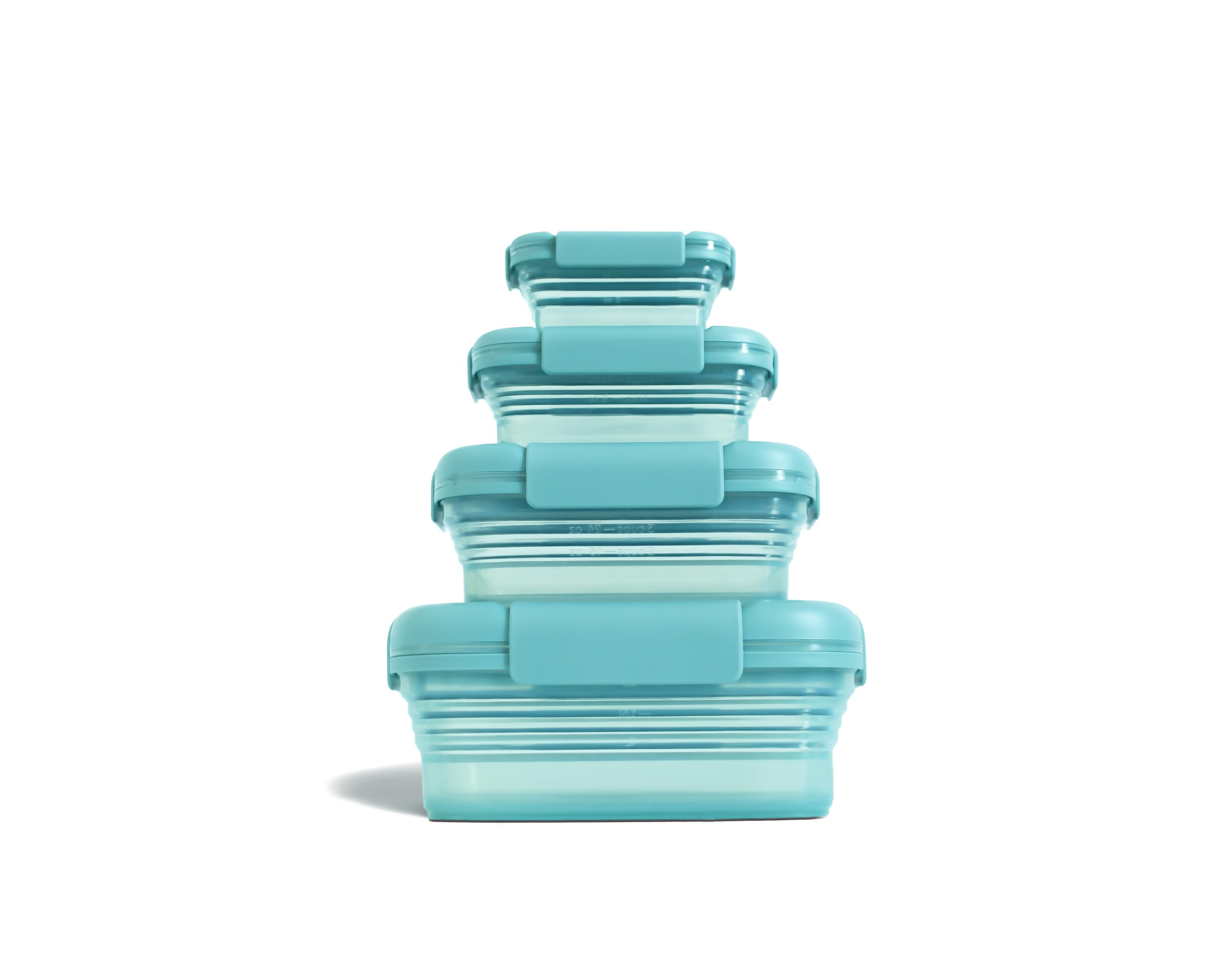 Stojo Nestable Collapsible Food Storage Container -Set of 4, Eucalyptus- Leak-Proof Airtight Seal Made With Food Grade Silicone For Meal Prep, Lunch Box, Pantry Organizer - Microwave & Dishwasher Safe