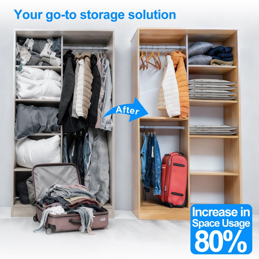 Vacuum Seal Bags 18-Pack with Wireless Pump, 6 Large/6 Medium/6 Sizes, Reusable Storage for Clothes Travel, Luggage & Suitcases, Portable Space Saver