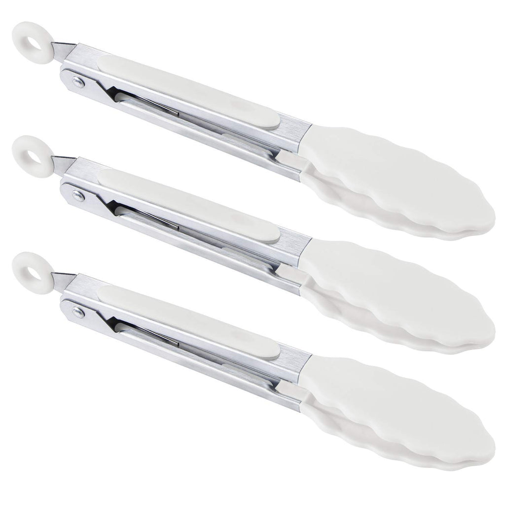 MSY BIGSUNNY Kitchen Food Tongs - 7" Mini Silicone Serving Tongs - Set of 3 (Blue)