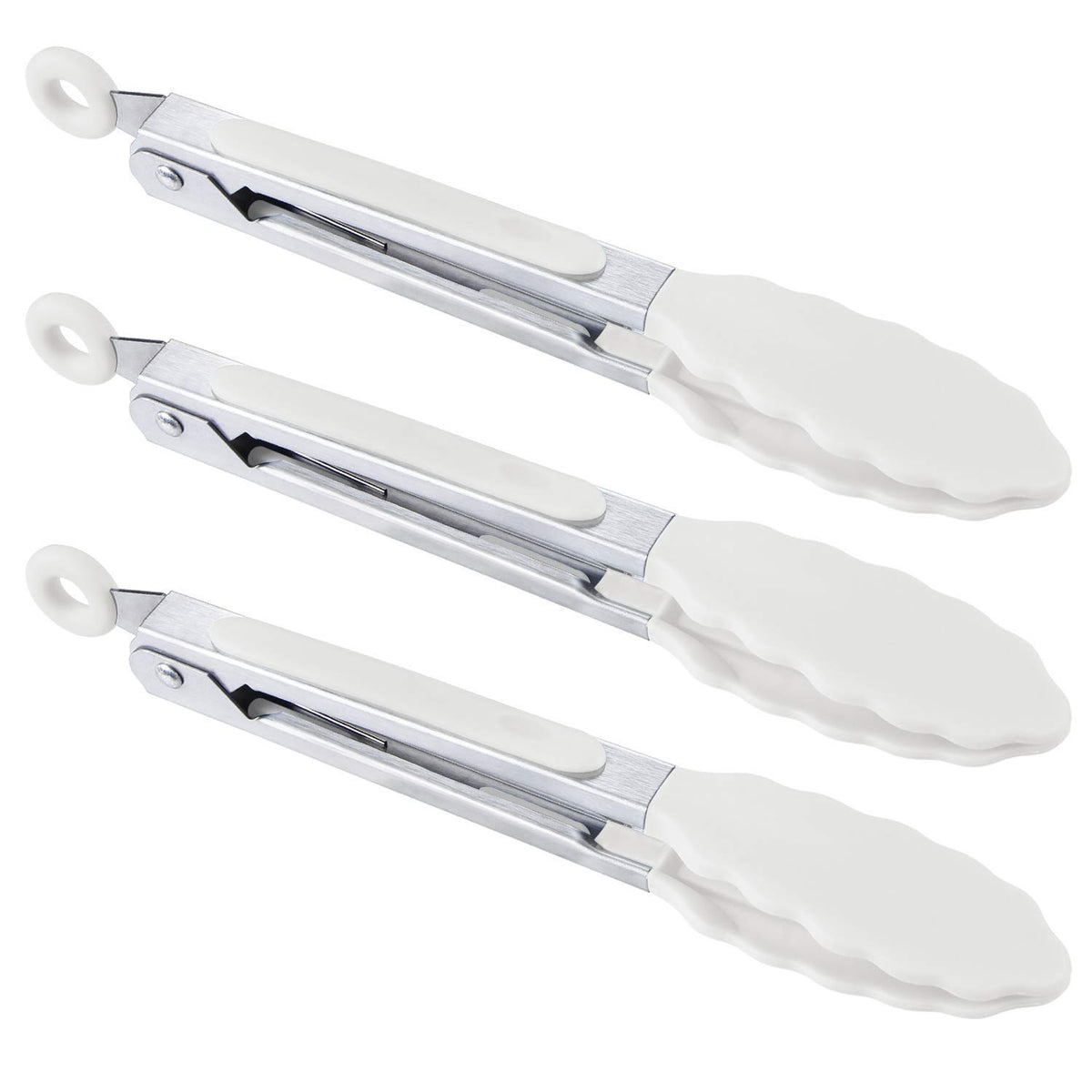 MSY BIGSUNNY Kitchen Food Tongs - 7" Mini Silicone Serving Tongs - Set of 3 (Blue)