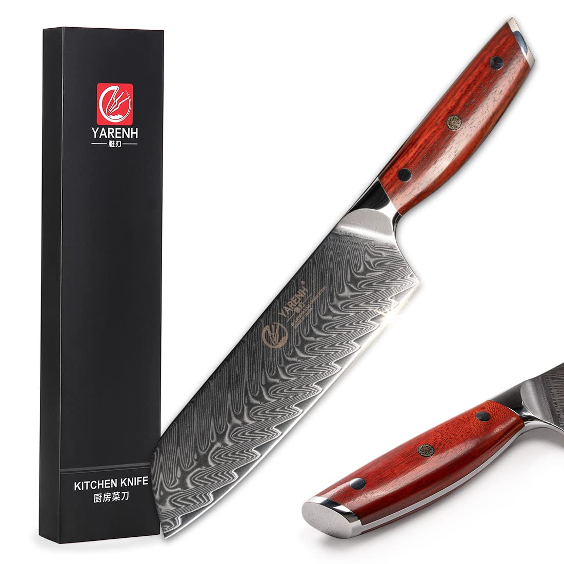 YARENH Santoku Knife 7 Inch, 67-Layer Damascus Steel Chef Knife, Sharp Long-Lasting Sharpness, Rust-Resistant, Kitchen Knife for Professional and Home Use