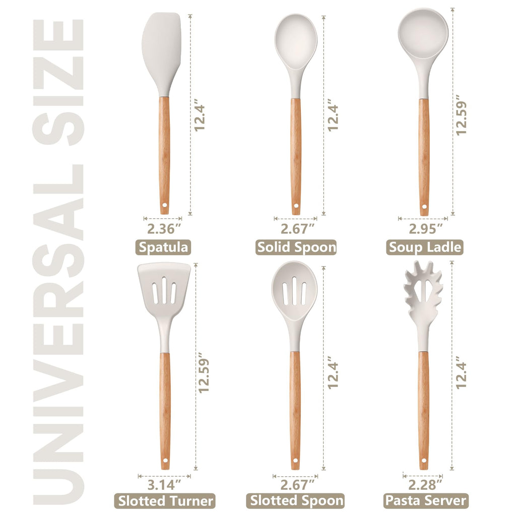 P&P CHEF 6 PCS Kitchen Utensils with Wooden Handle, Khaki
