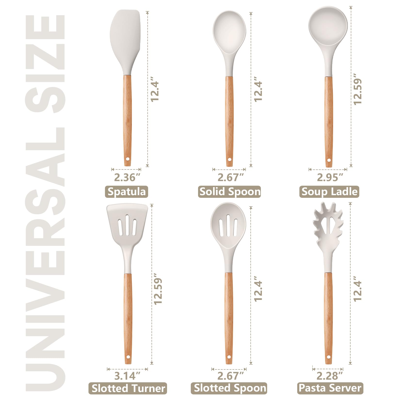 P&P CHEF 6 PCS Kitchen Utensils with Wooden Handle, Khaki