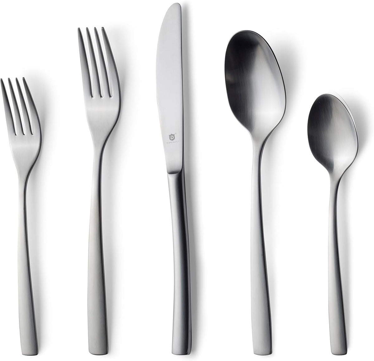 Danialli Matte Silverware Set, 18/10 Stainless Steel Satin Flatware, Modern Brushed Finish Cutlery, Dishwasher Safe & Durable, Built to Last (40-Piece, Marettimo)