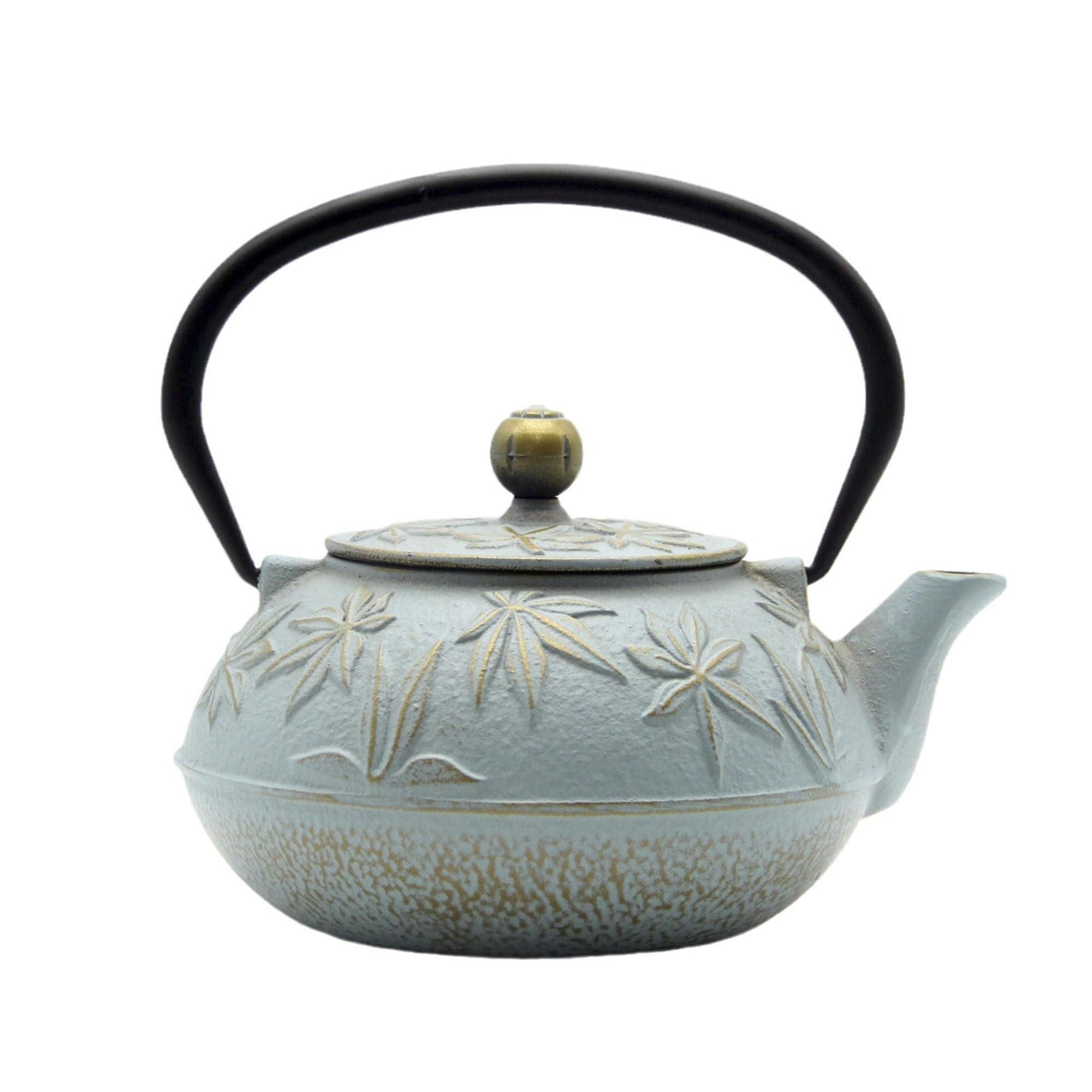 SECHUDO Cast Iron Teapot Tea Kettle with Stainless Steel Infuser for Stovetop Safe Coated with Enameled Interior Japanese Tetsubin with Maple Leaves Pattern(30.4oz/900ml) (Color-5)