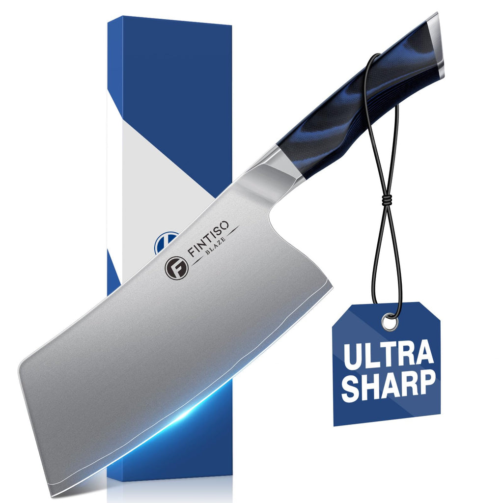 FINTISO Cleaver Knife 7 In, Kitchen Butcher Knife with G10 Ergonomic Handle, High Carbon Steel Vegetable Meat Cleaver, Heavy Duty Bone Chopper for Home and Restaurant