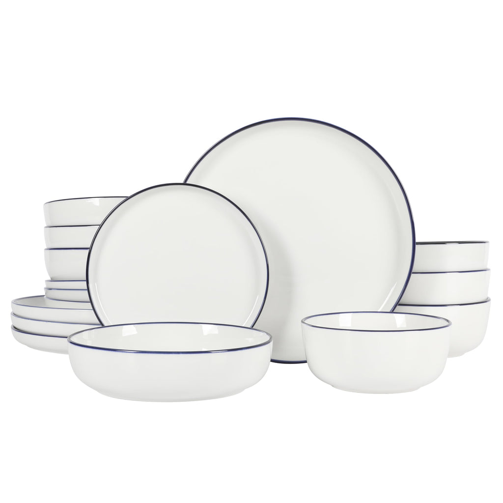 Gibson Home Melbourne White Plates and Bowls Set, 16 Piece Embossed Ceramic Dinnerware Set - Service for 4 Dishes - With Pasta Bowl