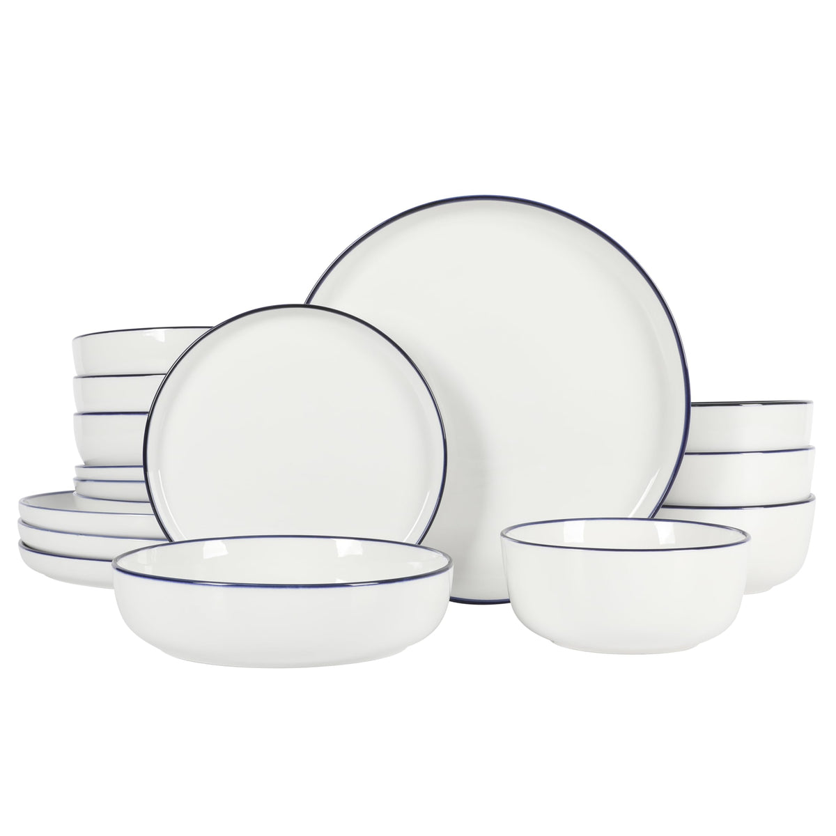 Gibson Home Melbourne White Plates and Bowls Set, 16 Piece Embossed Ceramic Dinnerware Set - Service for 4 Dishes - With Pasta Bowl