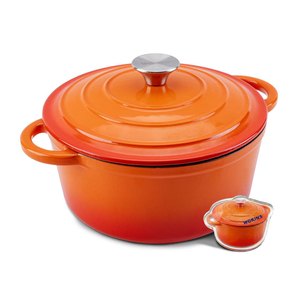 WOKINS Enameled Cast Iron Round Dutch Oven -4QT Pot With Lid,Cream