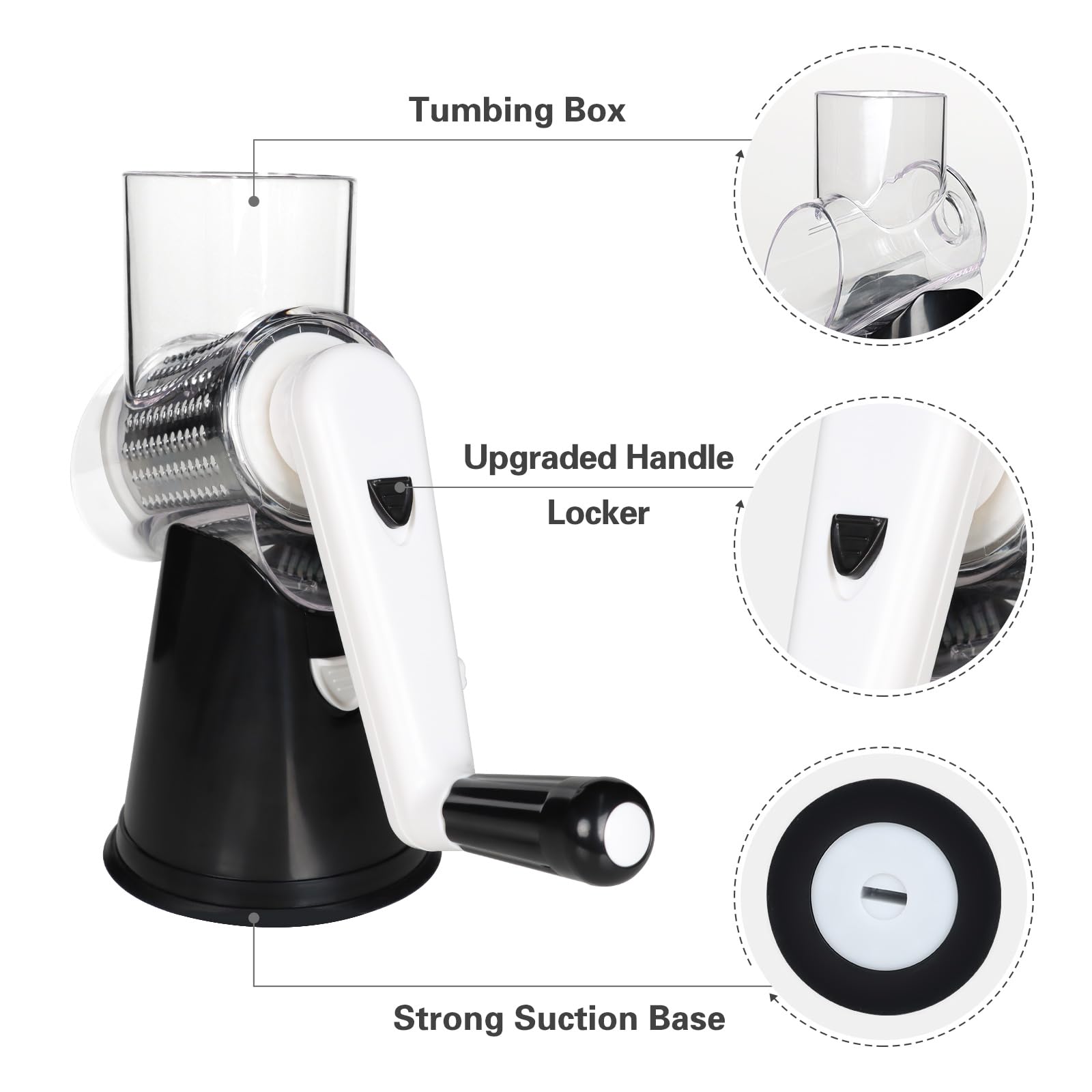 Cambom Rotary Cheese Grater Hand Crank Cheese Shredder, Black