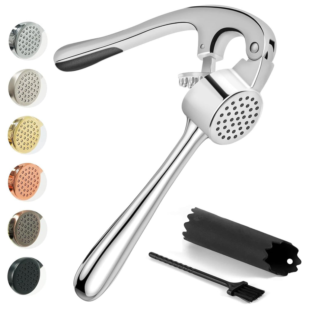 Premium Garlic Press, Professional Garlic Mincer, Easy to Squeeze and Clean, Rust Proof, Efficient Ginger Crusher - Sliver