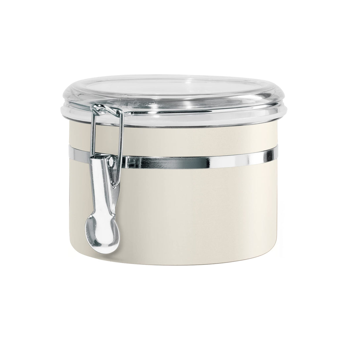 Oggi Stainless Steel Kitchen Canister 26 fl oz - Airtight Clamp Lid, Clear See-Thru Top - Ideal for Kitchen Storage, Food Storage, Pantry Storage. Size 5" x 3.5".