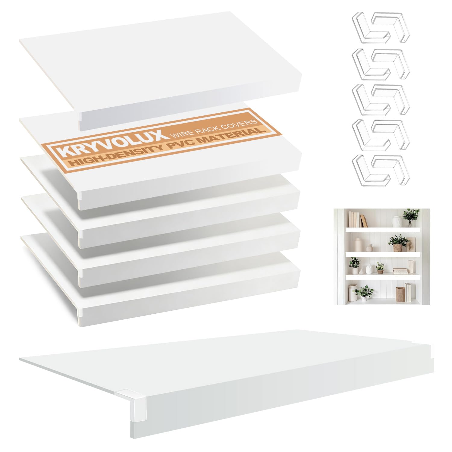 5 Pcs Wire Rack Covers 30x16x2.5 inch PVC Pantry Shelf Cover 0.31 inch Thick Removable Closet Wire Rack Shelf Covers,Decoration Kitchen Bathroom Office Shelving (Light Luxury White,30x16x2.5inch)