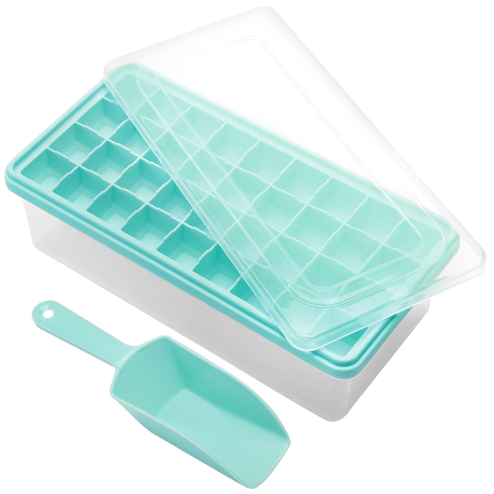 Silicone Ice Cube Tray with Leak-Proof Lid & Storage Bin for Freezer – BPA-Free 36-Piece Nugget Ice Molds, Spill-Resistant Cover & Ice Scoop Container Cover