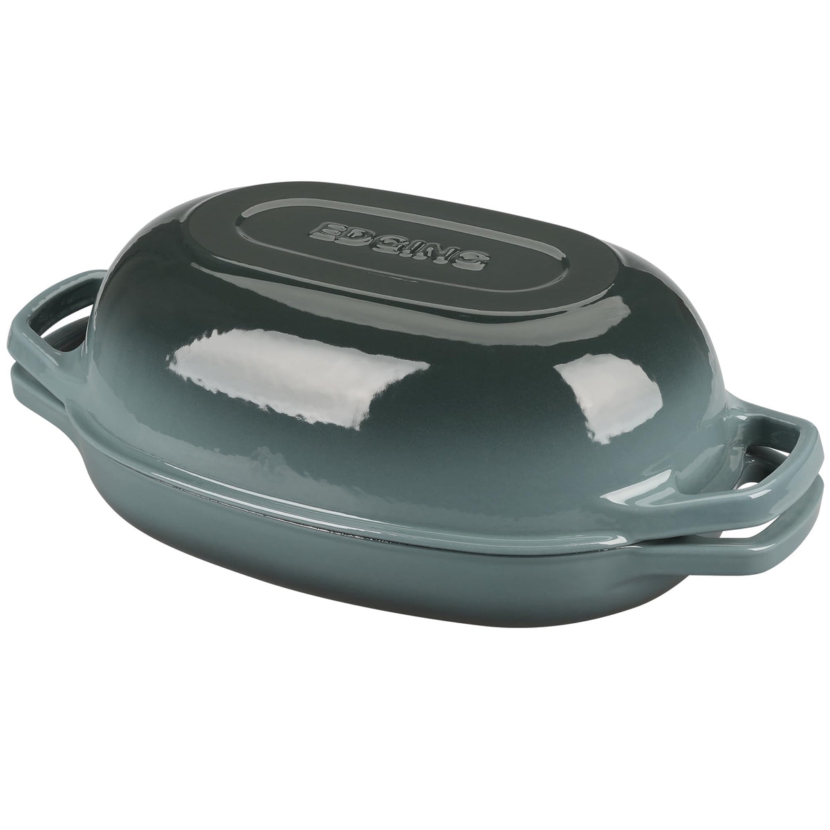EDGING CASTING Enameled Cast Iron Oval Dutch Oven Pot with Lid, Dutch Oven for Sourdough Bread Baking, Bread Oven, Bread Dutch Oven, Oval Bread Pan, 5qt, Lake Blue