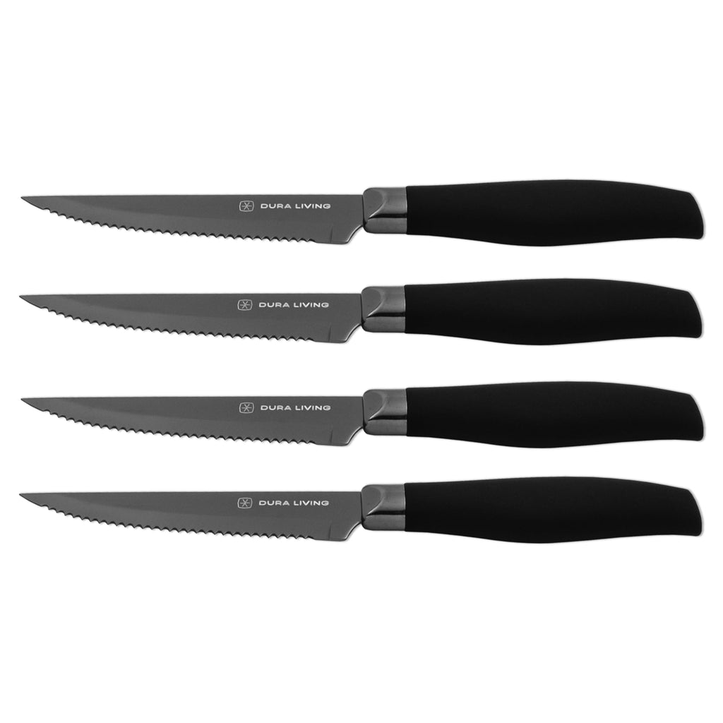 DURA LIVING Santoku Knife - 7 Inch Black Nonstick Titanium Plated Stainless Steel Ultra Sharp Blade, With Ergonomic Comfort Grip Handle Asian Chef's Knife, With Matching Sheath