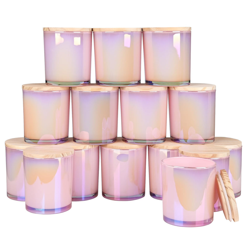 SHOWIN 10 OZ Thick Candle Jars for Making Candles 15 Pcs, Empty Jars with Wood Lids for Candle Making, Sample Container, Frosted Grey