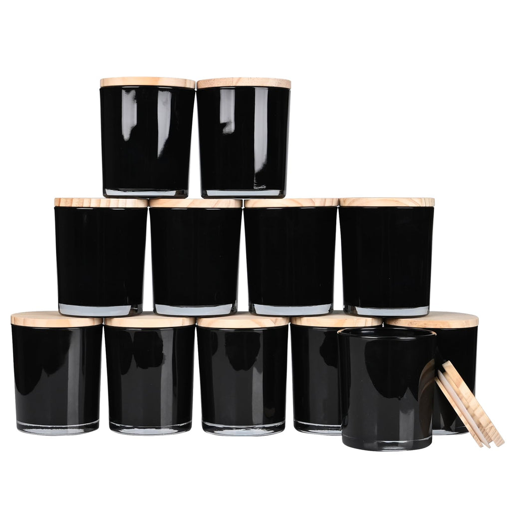 SHOWIN Thick Candle Jars for Making Candles 12 Pcs, 7 OZ Empty Jars with Wood Lids for Candle Making, Sample Container, Clear