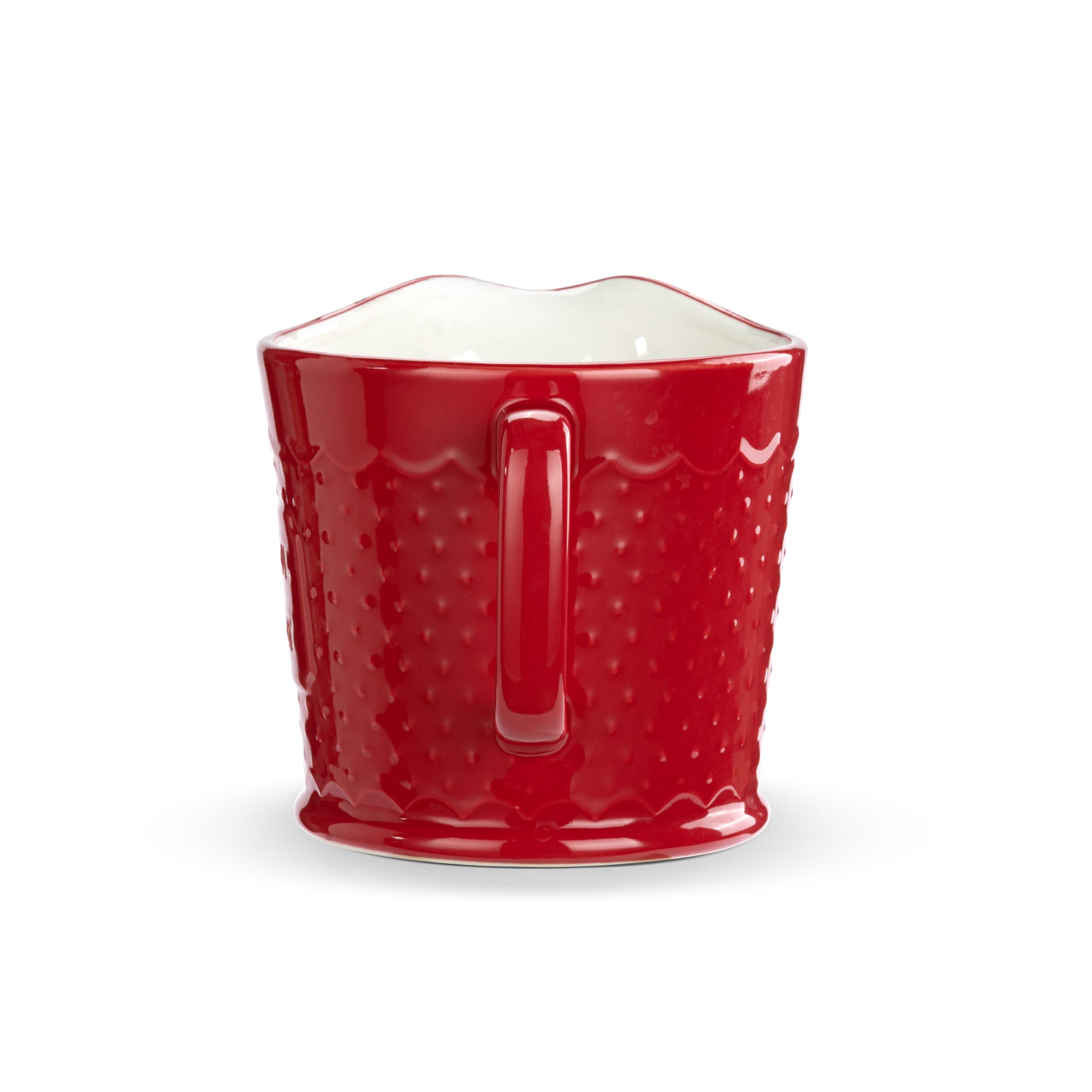 DEMDACO Baking Holiday Memories Rosy Red, White 32 Ounce, 6 x 5 Inch Ceramic Stoneware Festive Christmas Kitchen Countertop Accessory Décor, Polka Dots, Pouring Measuring Cup, Cupful of Merry